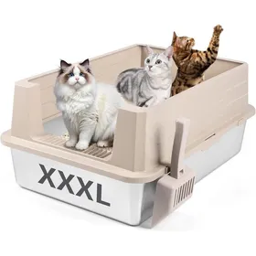 Comparer les prix de Bac à litière en acier inoxydable - ZGEER - XXXL - 70x50x30 cm - Kaki - Bord haut anti-fuite - Facile à nettoyer