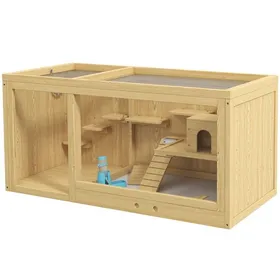 Comparer les prix de Cage Hamster Bois 100cm Pour Gerbilles Balançoires&échelles&toit Ouvrant&cabane - Habitat Naturel Et Stimulant