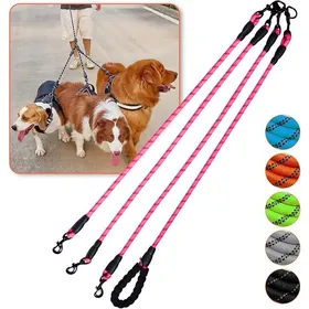 Meilleurs prix pour Laisse triple rose anti-nœuds pivotante 360° réfléchissante pour promener LAISSE
