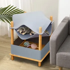 Comparer les prix de GOPLUS Niche pour Chats à 2 Niveaux - Structure en Bambou Naturel - Lit Élevé Mignonne
