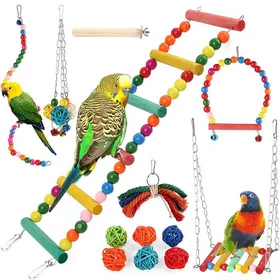Comparer les prix de Jouets PrimePets pour perruches - Balanoires hamacs colors avec cloches et chelles descalade pour calopsittes Label