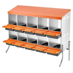 Comparer les prix de Pondoir à Poules-Duoku-10 Compartiments-Acier Galvanisé et Plastique-avec Pieds de Support-132x525x99 cm