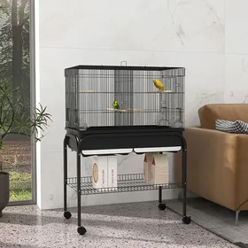 Meilleurs prix pour MOTHINESSTO2345-Grand cage oiseaux cage perroquet avec support roulettes pour cacatoès perruche canaris perroquet 85 x 49 x 119 cm n