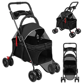 Meilleurs prix pour JEOBEST Poussette pour Animaux 34 × 60 × 97 cm Poussette Chien Chat Support Amovible Pliage en un Clic Jusquà 15 kg Noir