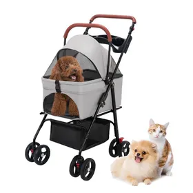Meilleurs prix pour Poussette pliable pour Chien et Chat - 4 roues Pneus Rotatifs à 360° - Fenêtres en Maille Panier amovible
