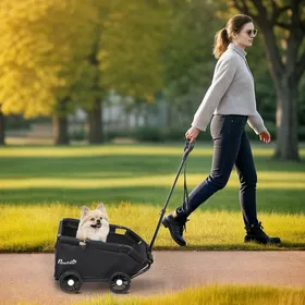 Meilleurs prix pour Poussette pour chien poussette petit chien pliable à 4 roues avec tige de poussée réglable 53 x 45 x 28 cm noir