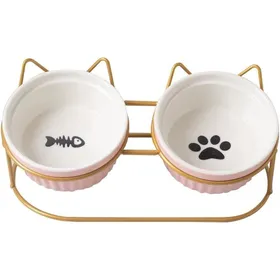 Comparer les prix de Gamelle haute pour chat gamelle repas en céramique à double paroi (2 x 400 ml) adaptée à la nourriture et à leau (rose doré)