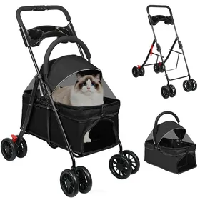 Meilleurs prix pour SUPFINE Poussette pour Animaux - avec Fenêtre en Filet Porte-Animal Amovible - Chariot Chien Chat Pliable - 34 × 60 × 97cm - Noir