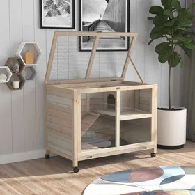 Comparer les prix de MOTHINESSTO876-Cage à lapin clapier sur roulettes petit enclos animaux en bois massif 2 étages toit ouvrant plates-formes 915 x 53