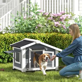 Comparer les prix de Niche pour Chien Extérieur Abri Jardin Surélevé Plancher Amovible Auvent de Porte et Toit Imperméable 98x76x695cm Gris