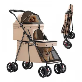 Comparer les prix de JEOBEST Poussette pour Chien 3 en 1 2 Niveaux avec Fenêtres en Filet Poches et Rembourrage Poussette pour Animaux de Compagnie