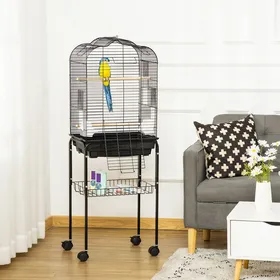 Comparer les prix de Cage à oiseaux volière pour oiseaux sur roulettes avec toit ouvrant 3 perchoirs étagère inférieure 46 x 36 x 130 cm noir-AOSOM.fr