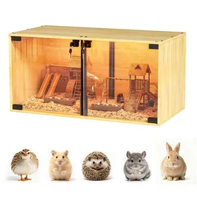 Comparer les prix de Cage à Hamster en Verre Trempé - BingoPaw - avec Bandeau LED - 80x40x40cm - Bois Naturel