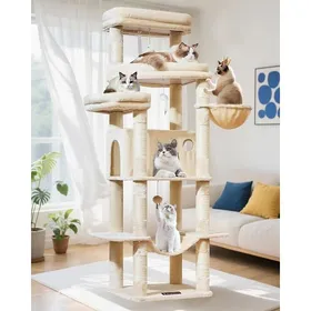 Meilleurs prix pour Arbre À Chat 180 cm Tour XXL Adapté Aux Grands Chats Jusqu’à 9Kg  3 Plateformes Hamac Panier Luxueux 9 Griffoir SisalBeige