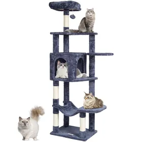 Meilleurs prix pour Vevor Arbre à chat pour chats d’intérieur, 60,6", griffoir en sisal, hamac, perchoir, plates-formes de saut, gris foncé