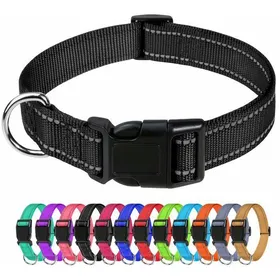 Meilleurs prix pour Colliers réfléchissants en nylon pour chien collier classique réglable avec boucle à dégagement rapidenoir(L 25 cm/40-60 cm)