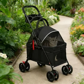 Meilleurs prix pour SUPFINE Poussette pour Animaux Porte-Animal Amovible pour Chiens Chats Petite/Moyenne Taille de Compagnie Voyage Noir