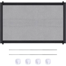 Comparer les prix de Barrière de sécurité pour chiens Porte magique avec crochets et poteaux renforcés Noir 110 x 72 cm
