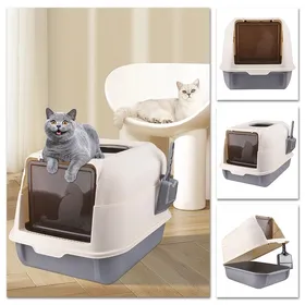 Comparer les prix de JEOBEST-Bac à litière pour chat avec pelle à litière gris 36*51*34 cm design ouvert + fermé 2 en 1 anti-odeur