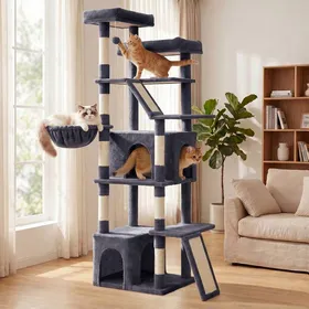 Meilleurs prix pour Grand Arbre à Chat Robuste pour Chats d’Intérieur Tissu Peluche Gris Foncé