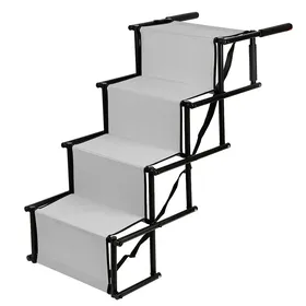 Meilleurs prix pour Escalier pour Chien à 4 Marches - LVHCMFOHM - Pliable - Portable - Charge Jusquà 50 kg - Gris Clair