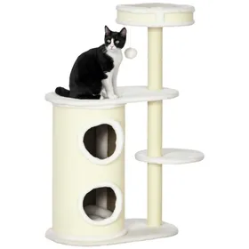 Meilleurs prix pour Arbre à Chat Blanc Crème 59x35x100cm avec Griffoir Panier et Jouets - Design Élégant pour lAmusement et le Repos de Votre Chat