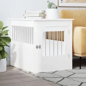 Comparer les prix de Meuble de cage pour chien - vidaXL - 645x80x71 cm - Blanc - Bois dingénierie - Acier - Porte verrouillable