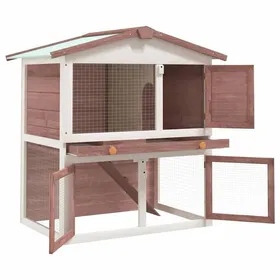 Meilleurs prix pour Clapier dextérieur 3 portes - vidaXL - bois de sapin massif - marron et blanc - 78 x 43 x 94 cm - hydrofuge - base antidérapante fp