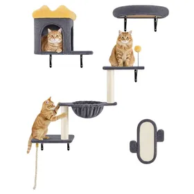 Comparer les prix de Yaheetech Arbre à Chat Mural Étagères Murales pour Chat dIntérieur avec Niches Paniers Griffoirs en Sisal Gris Foncé