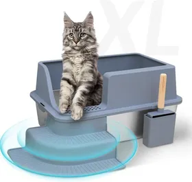 Comparer les prix de Bac À Litière Fermé En Acier Inoxydable Pour Chats De Grande Taille Avec Couvercle - Inodore, Anti-Fuite, Facile À Nettoyer - Comp