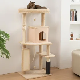 Comparer les prix de Arbre à chat tour de jeux hauteur de 132 cm avec lit maison brosse de toilettage  55 x 44 x 132 cm beige