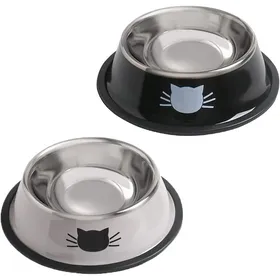 Comparer les prix de Gamelle pour chat (eau et nourriture) lot de 2 gamelles antidérapantes en acier inoxydable chatons (237 ml)avec base en