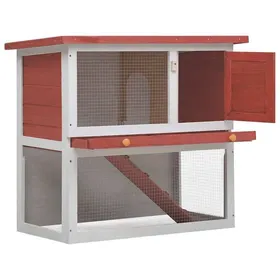 Meilleurs prix pour Clapier dextérieur en bois - JILL - 1 porte - Rouge et blanc - 90x45x80 cm - Toit étanche vert - Rampe antidérapante