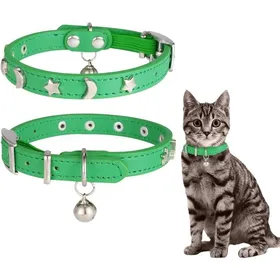 Comparer les prix de Collier pour chat en cuir - ZGEER - 1 pièce - Cloche intégrée - Diamant - Sangle élastique - Vert