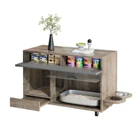 Comparer les prix de Meuble litière chat design 100x45.5x67 cm - Bibliothèque rangement niches repas panneau perforé - Chêne gris-brun antique