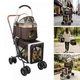 Meilleurs prix pour Poussette pliable 3 en 1 à double couche détachable-Convient aux chats et aux chiens-XJING-Pliable-Élégante et résistante 40KG