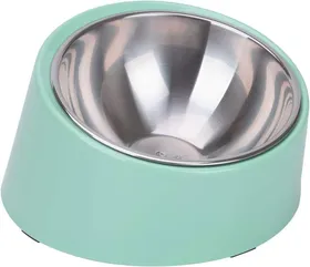 Meilleurs prix pour Gamelle inclinée pour chiens et chats, design antidérapant, facilite l'accès à la nourriture, couleur vert clair.