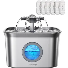 Comparer les prix de Fontaine chat 28 L inox quadruple filtration 6 filtres inclus ultra-silencieuse facile à nettoyer compatible lave-vaisselle