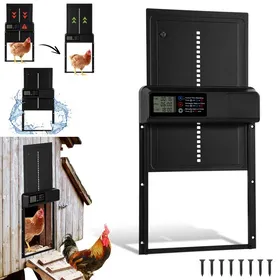 Comparer les prix de Clanmacy Porte poulailler automatique avec minuterie, alliage d’aluminium, LED, IPX4 étanche, 33 x 24,5 cm POULAILLER