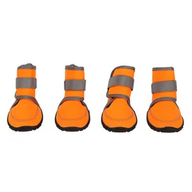 Meilleurs prix pour Bottes imperméables pour chien - Lot de 4 semelles caoutchouc antidérapantes sangles réfléchissantes (orange)