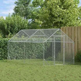 Comparer les prix de Moderne Enclos Poulailler - Cage à poules Argent 400x170x177cm Acier galvanisé@FR(457734）