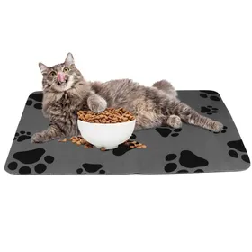 Comparer les prix de Tapis Gamelle Chien/Chat 50x30 cm - Anti-dérapant Absorbant et Lavable Protection Sol et Nourriture