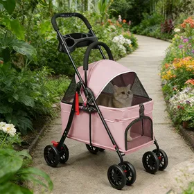 Meilleurs prix pour YIYI. POUSSETTE DE MARCHE LÉGÈRE POUR CHATS ET CHIENS - CABINE AMOVIBLE - 69*49*97CM - ROSE