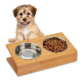 Meilleurs prix pour Gamelle chats & petits chiens pour l’eau & la nourriture écuelle inclinée 10 x 335 x 18 cm naturel