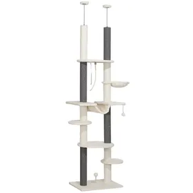 Meilleurs prix pour Arbre à chat 250 cm blanc - Griffoir avec hamacs panier et balle ludique - Meuble anti-basculement pour chat - Design moderne
