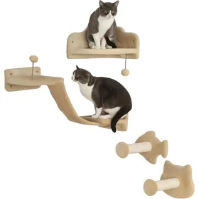Meilleurs prix pour Étagères murales pour chat - SUTEO - Ensemble 4 pièces - Gris - Plateformes de saut - Griffoirs - Boule de jouet