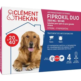 Meilleurs prix pour Fiprokil DUO Grands Chiens (20-40kg)-Anti-Puces/Tiques-Élimine parasites/oeufs-Protège jusqu’à 7 semaines l’animal et 12 semaines