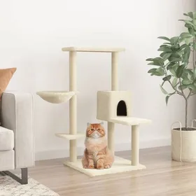 Meilleurs prix pour Meuble pour chat/Arbre à chat GKK avec griffoirs en sisal Crème 95 cm @345
