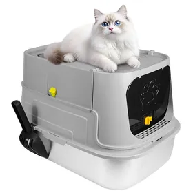 Comparer les prix de Bac À Litière Fermé Pour Chat - MIPAN - Gris - Avec Tiroir En Inox - Anti-Éclaboussures Et Facile À Nettoyer - 485×36×395CM