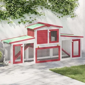 Comparer les prix de BONNIE® Meuble Cage pour chat/animaux Clapier large dextérieur Rouge et blanc 201x45x85 cm bois EU473450